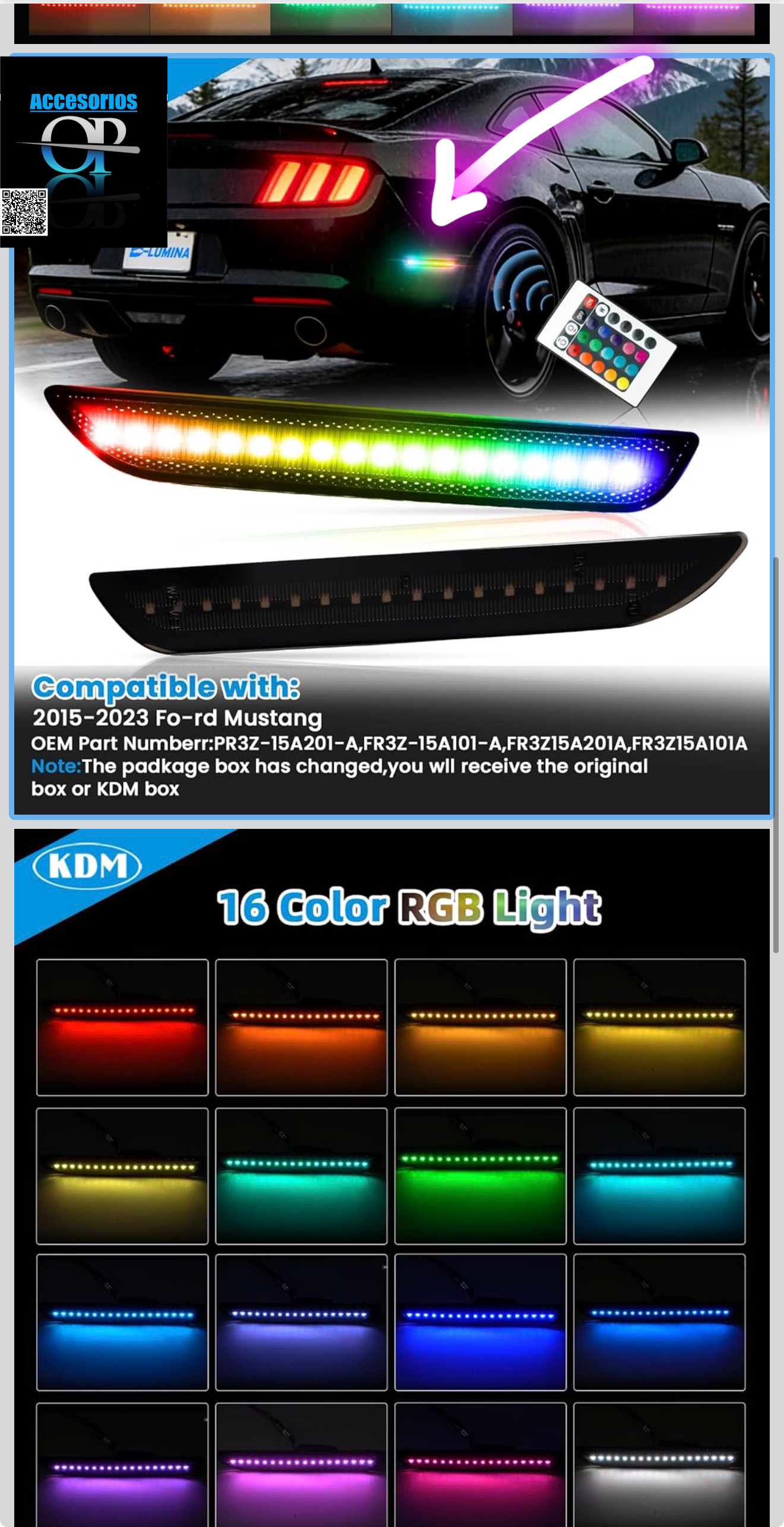 Luces reflectoras RGB Mustang 2015-2023 🟪🟦🟩🟨🟧🟥